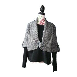 Vintage 90s Alison Sheri XL Wool Sweater Black/Gray Chunky Knit Y2K Comfycore